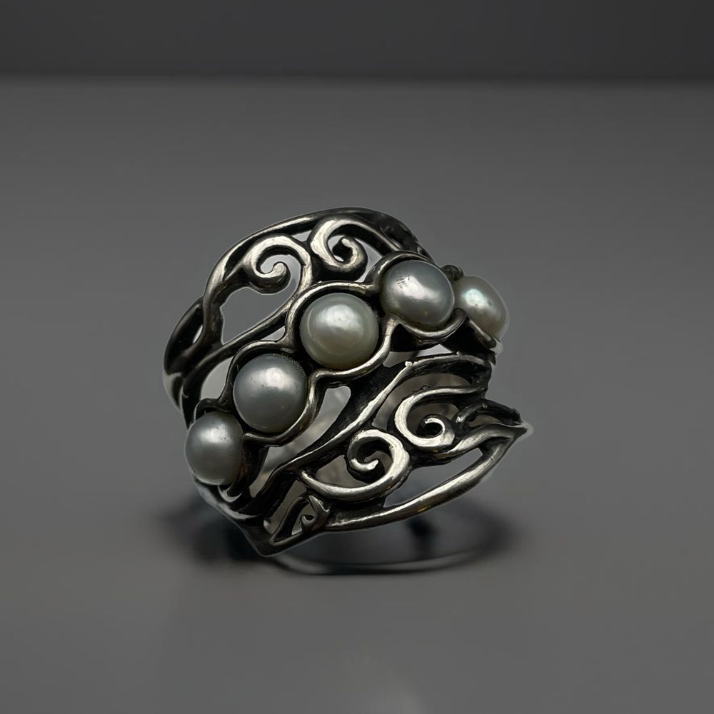 Didae Israel‎ Sterling Silver Nested Pearl Modernist Ring Wide Band Ring